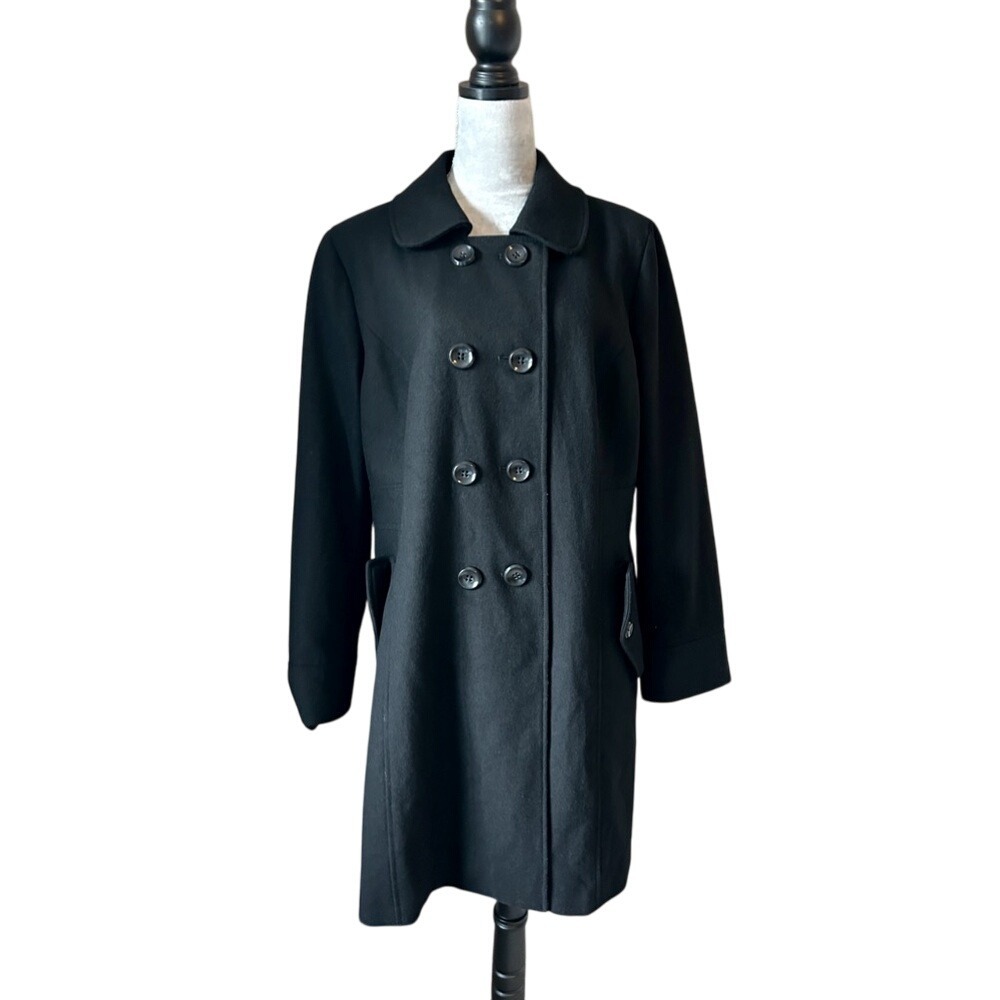 Old‎ Navy Black Wool Blend Double Breasted Coat Classic Winter Outerwear 37"